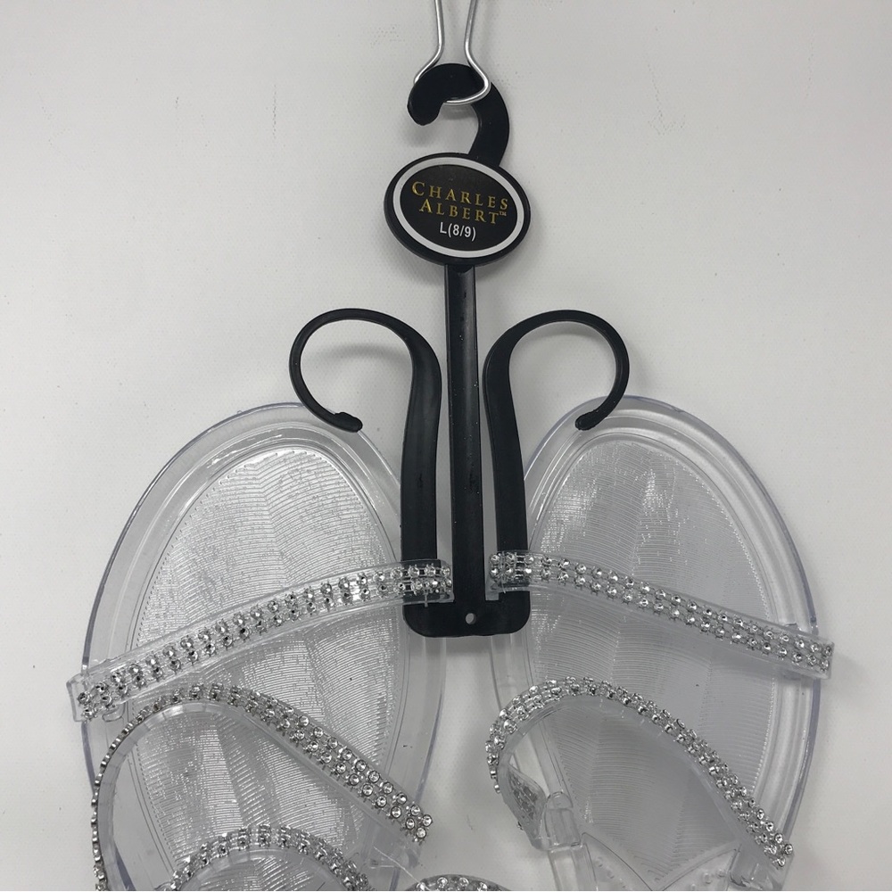 Charles Albert Rubber Sparkly Strappy Sandal, Women's Size L 8/9 - Clear/Silver - Picture 4 of 9